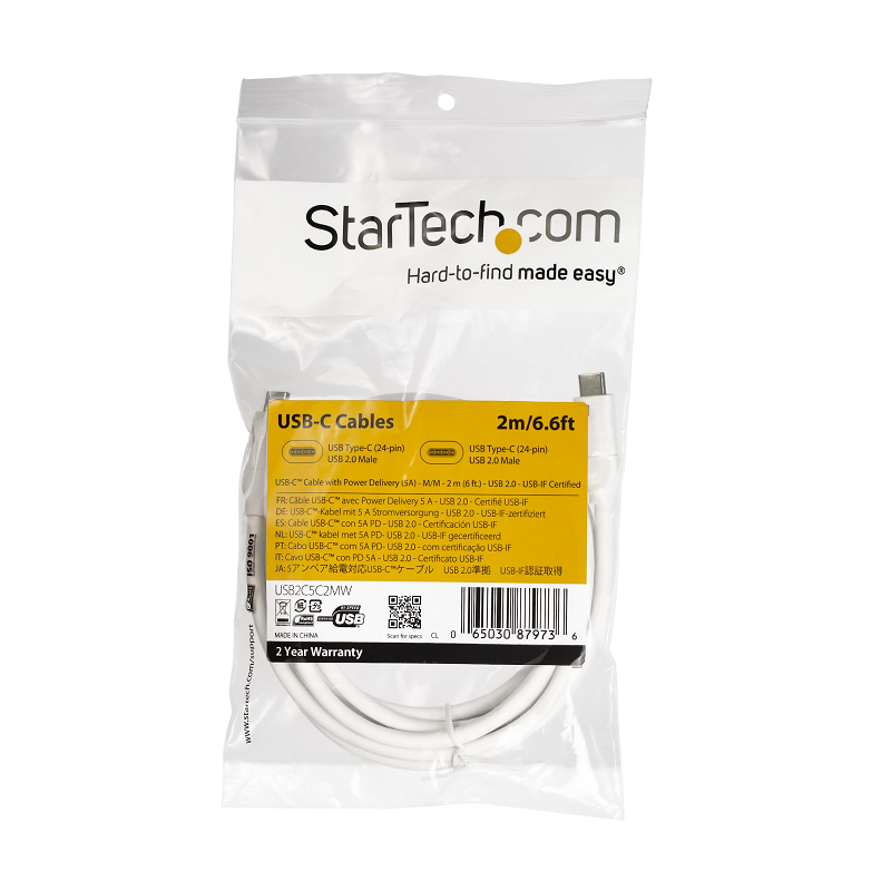 StarTech USB2C5C2MW 2m USB 2.0 Certified Power Delivery C-C